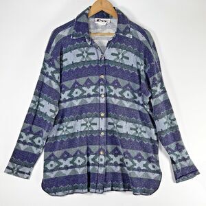Vintage Focus Wear Womens Large Southwest Aztec Waffle Knit Shirt Made in USA